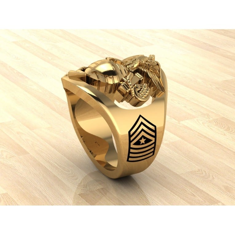 CUSTOM 14K GOLD MARINE CORPS RING WITH RANK AND YEARS OF SERVICE - MR100 HIGH DEFINITION SOLID 14K GOLD