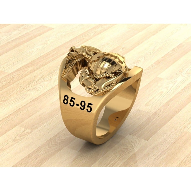 CUSTOM 14K GOLD MARINE CORPS RING WITH RANK AND YEARS OF SERVICE - MR100 HIGH DEFINITION SOLID 14K GOLD