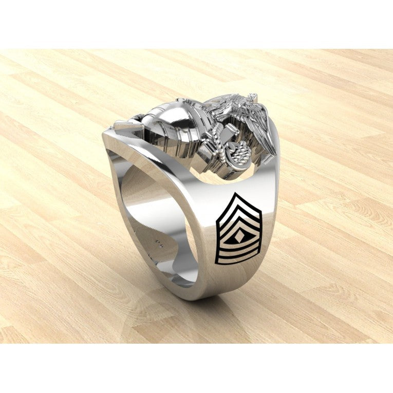CUSTOM 14K GOLD MARINE CORPS RING WITH RANK AND YEARS OF SERVICE - MR100 HIGH DEFINITION SOLID 14K GOLD