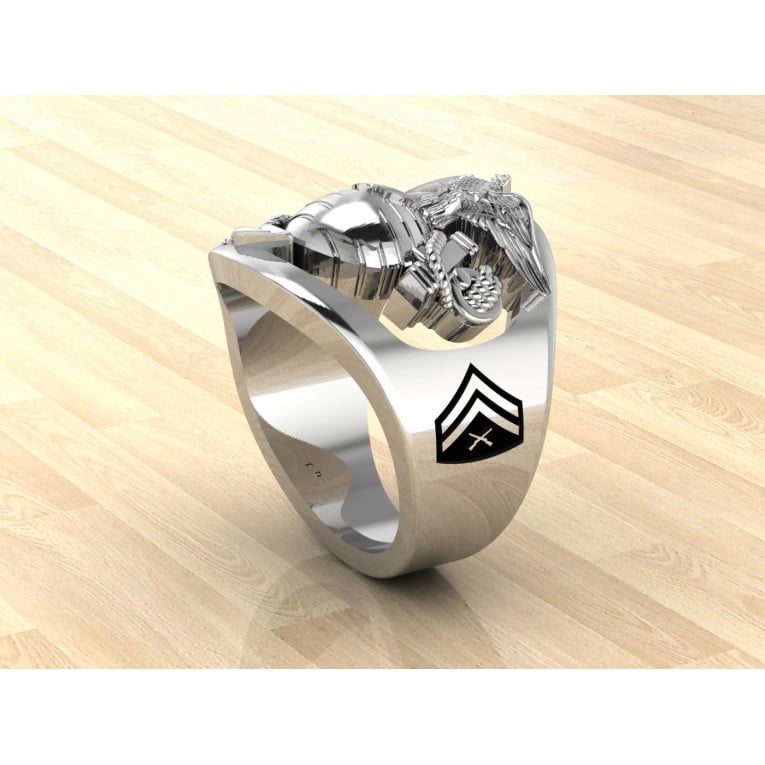 CUSTOM 14K GOLD MARINE CORPS RING WITH RANK AND YEARS OF SERVICE - MR100 HIGH DEFINITION SOLID 14K GOLD