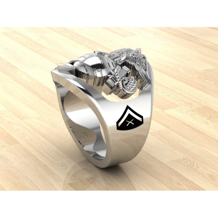 CUSTOM 14K GOLD MARINE CORPS RING WITH RANK AND YEARS OF SERVICE - MR100 HIGH DEFINITION SOLID 14K GOLD