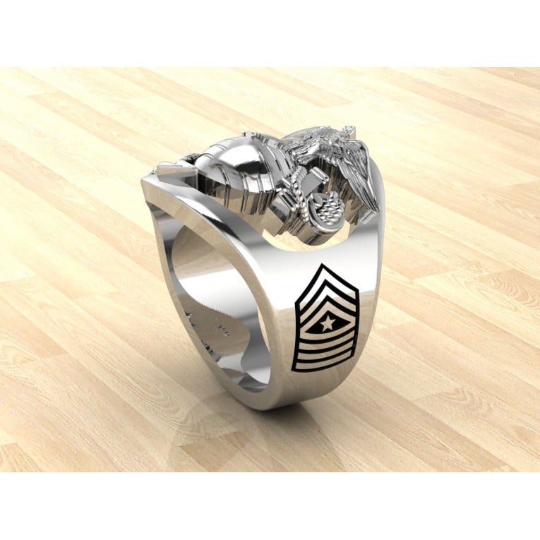 CUSTOM 14K GOLD MARINE CORPS RING WITH RANK AND YEARS OF SERVICE - MR100 HIGH DEFINITION SOLID 14K GOLD