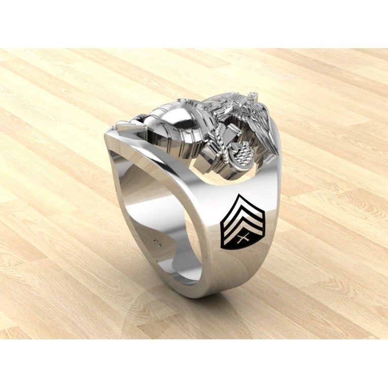 CUSTOM 14K GOLD MARINE CORPS RING WITH RANK AND YEARS OF SERVICE - MR100 HIGH DEFINITION SOLID 14K GOLD