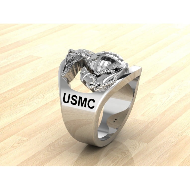 CUSTOM 14K GOLD MARINE CORPS RING WITH RANK AND YEARS OF SERVICE - MR100 HIGH DEFINITION SOLID 14K GOLD