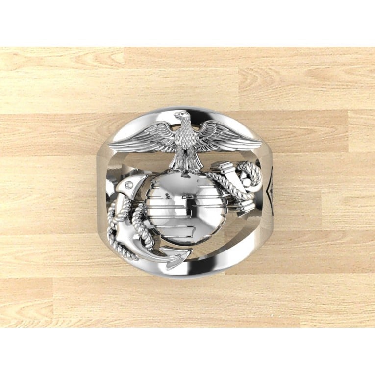 CUSTOM 14K GOLD MARINE CORPS RING WITH RANK AND YEARS OF SERVICE - MR100 HIGH DEFINITION SOLID 14K GOLD