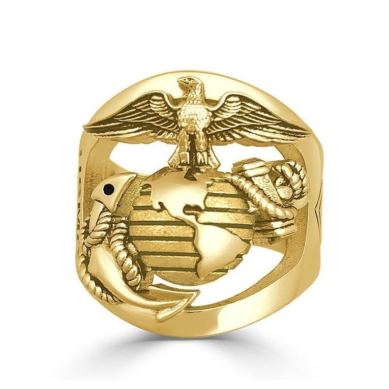 CUSTOM GOLD MARINE CORPS RING WITH YOUR RANK AND YEARS OF SERVICE - MR100 HIGH DEFINITION GOLD