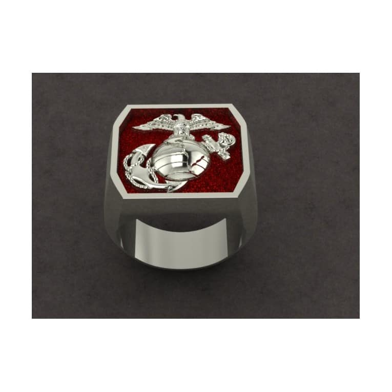 MARINE CORPS RING WITH RED BACKGROUND