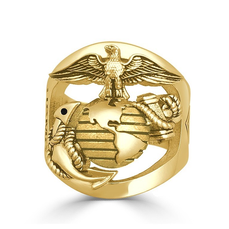 CUSTOM 14K GOLD MARINE CORPS RING WITH RANK AND YEARS OF SERVICE - MR100 HIGH DEFINITION SOLID 14K GOLD
