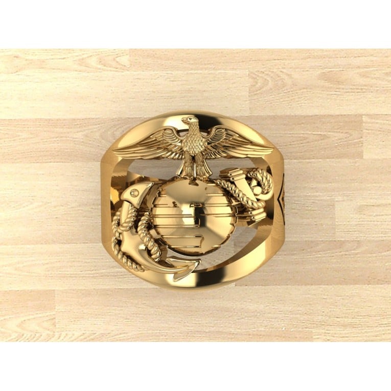 CUSTOM 14K GOLD MARINE CORPS RING WITH RANK AND YEARS OF SERVICE - MR100 HIGH DEFINITION SOLID 14K GOLD