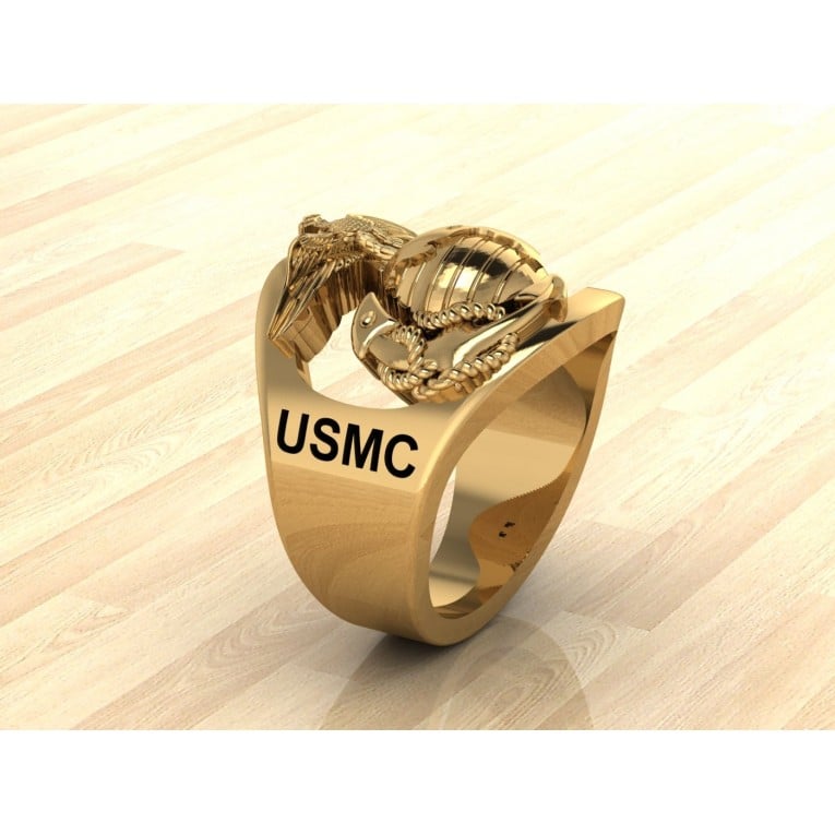 CUSTOM 14K GOLD MARINE CORPS RING WITH RANK AND YEARS OF SERVICE - MR100 HIGH DEFINITION SOLID 14K GOLD