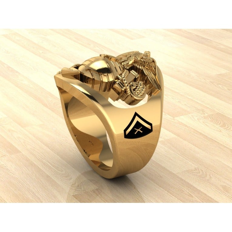 CUSTOM 14K GOLD MARINE CORPS RING WITH RANK AND YEARS OF SERVICE - MR100 HIGH DEFINITION SOLID 14K GOLD
