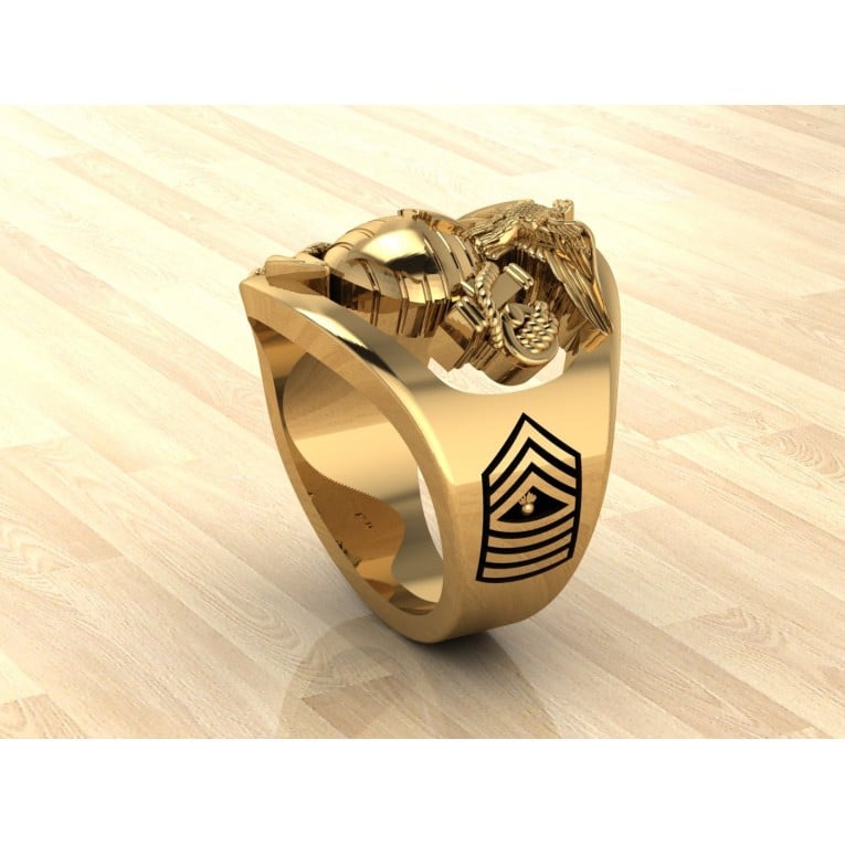 CUSTOM 14K GOLD MARINE CORPS RING WITH RANK AND YEARS OF SERVICE - MR100 HIGH DEFINITION SOLID 14K GOLD