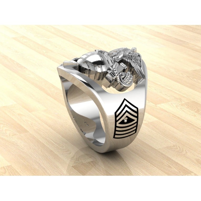 CUSTOM MARINE CORPS RING WITH USMC AND RANK - MR100 HIGH DEFINITION STERLING SILVER_7