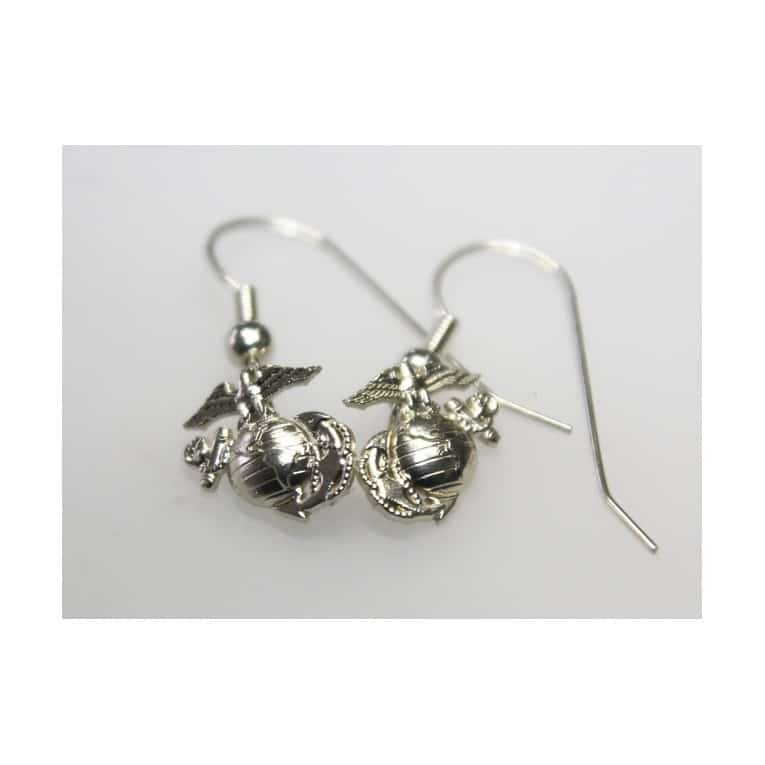 HANDCRAFTED STERLING SILVER MARINE CORPS EARRINGS 3/4" X 3/4" WITH EAR WIRES