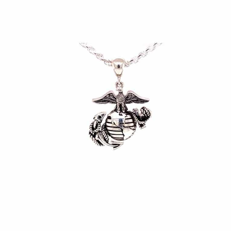MARINE CORPS NECKLACE EAGLE GLOBE AND ANCHOR STERLING SILVER