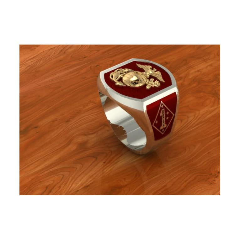MR25 TWO TONE SOLID GOLD MARINE CORPS RING