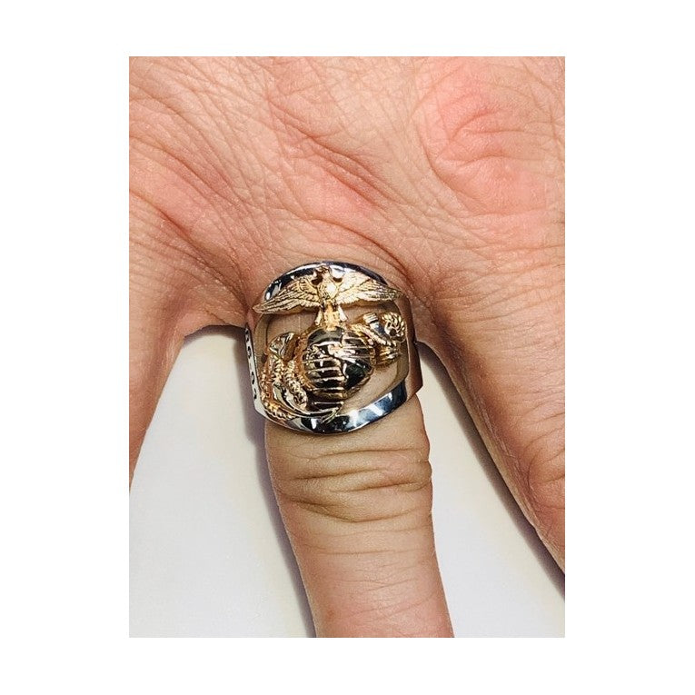 MR200 14K TWO TONE GOLD MARINE CORPS RING WITH RANK AND YEARS OF SERVICE OR USMC_1
