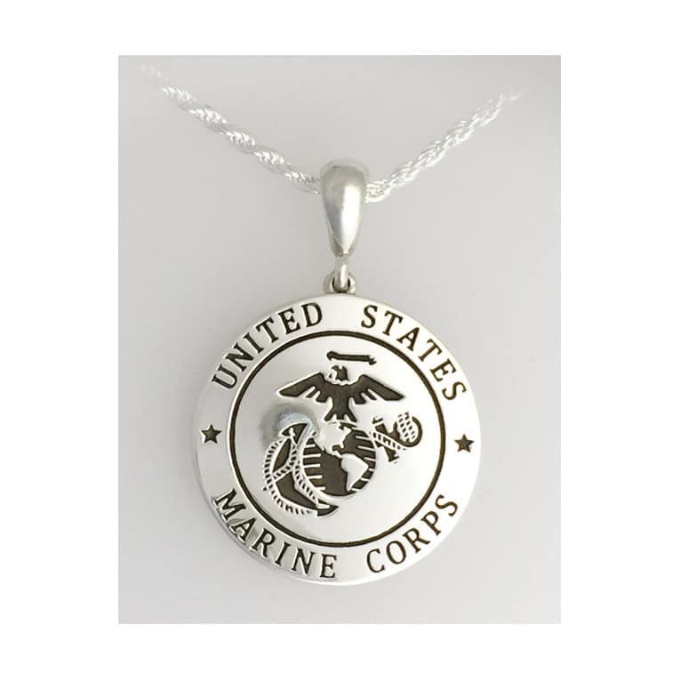 SOLID STERLING USMC EAGLE GLOBE AND ANCHOR NECKLACE