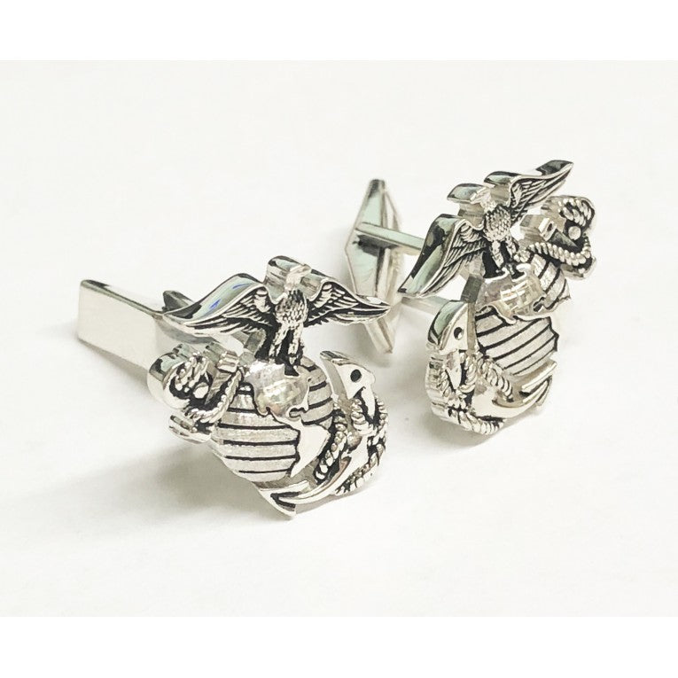 HIGH DEFINITION SOLID STERLING SILVER MARINE CORPS EAGLE GLOBE AND ANCHOR CUFFLINKS