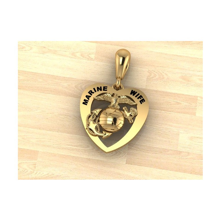 14k gold marine wife heart with gold ega