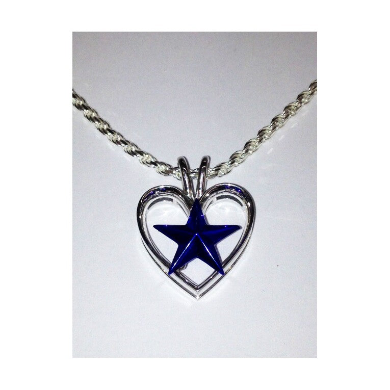 3/4" TALL STERLING SILVER HEART WITH BLUE STAR