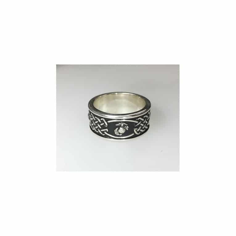 GOLD MARINE CORPS WEDDING BANDS WITH CELTIC KNOT WEAVE