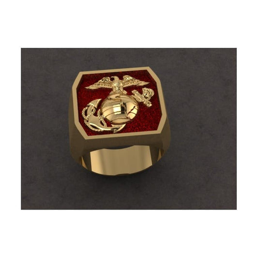 MARINE CORPS GOLD RING WITH RED BACKGROUND