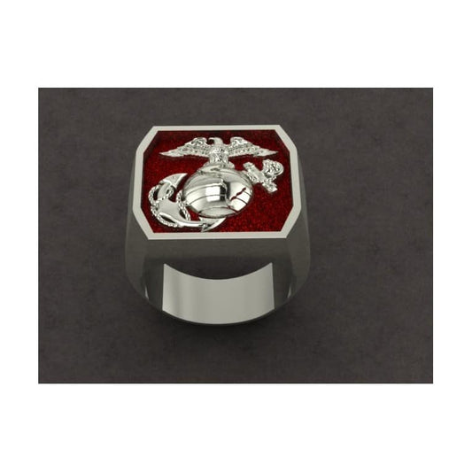 MARINE CORPS RING WITH RED BACKGROUND