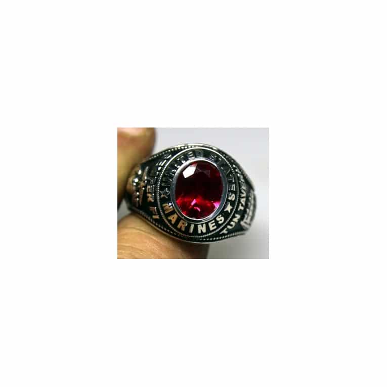 14K GOLD MARINE CORPS RING WITH CHATHAM RED RUBY