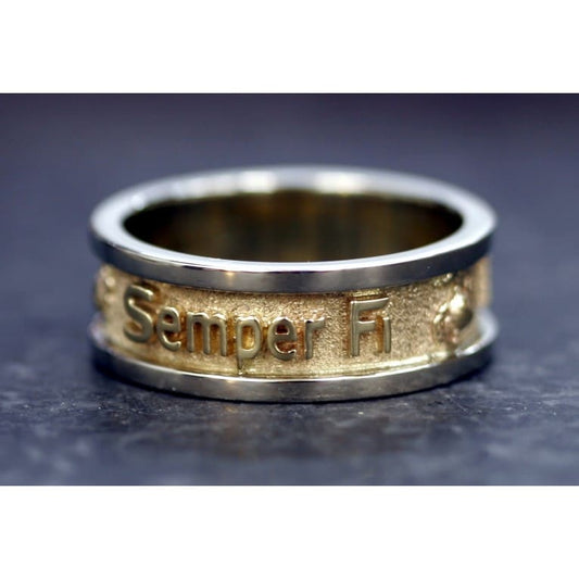 18K GOLD TWO TONE MARINE CORPS WEDDING BAND