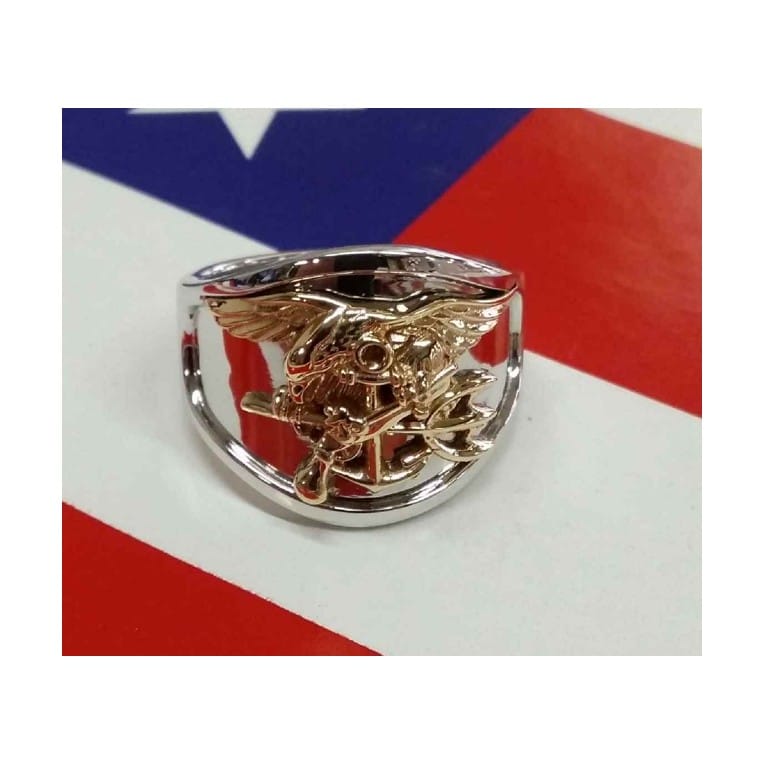 18K TWO TONE GOLD US NAVY SEAL RING