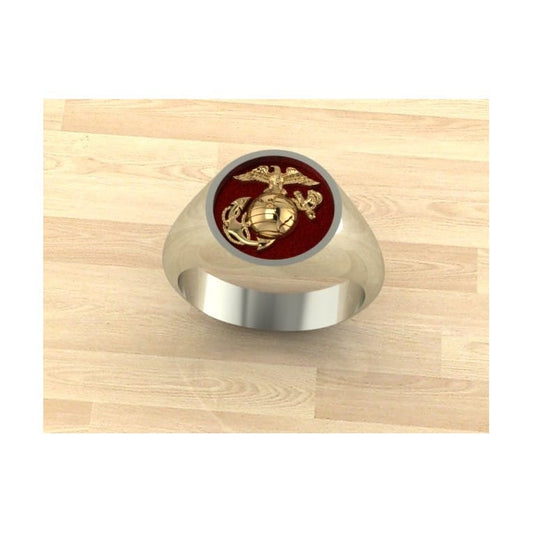 1/2 INCH WIDE TWO TONE GOLD MARINE CORPS RING WITH GOLD EGA