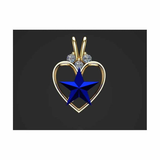 3/4" TALL YELLOW GOLD HEART WITH BLUE STAR WITH 3 DIAMONDS