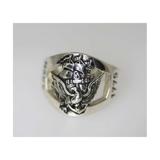 AMAZING CUSTOM STERLING SILVER NAVY RING MADE BY US VETERANS.