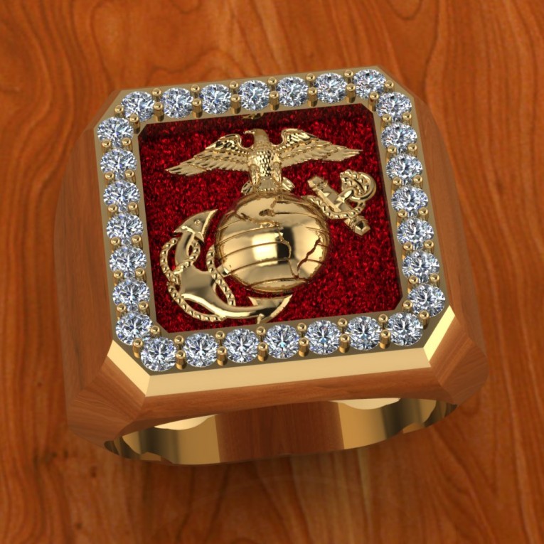 BEAUTIFUL MARINE CORPS RING IN 18K WITH DIAMONDS