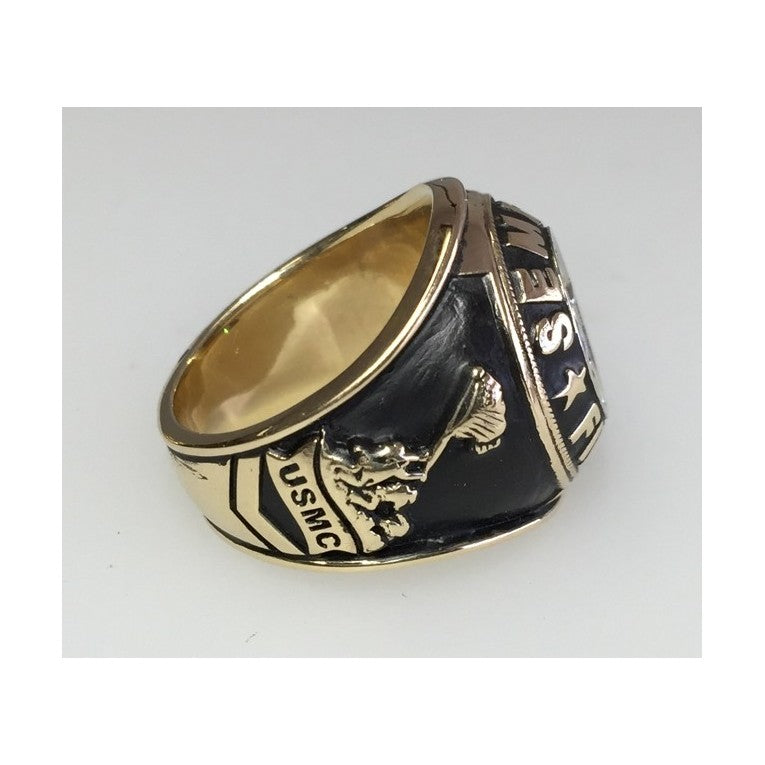 CUSTOM 14K GOLD MARINE CORPS RING WITH CENTER DIAMOND_1
