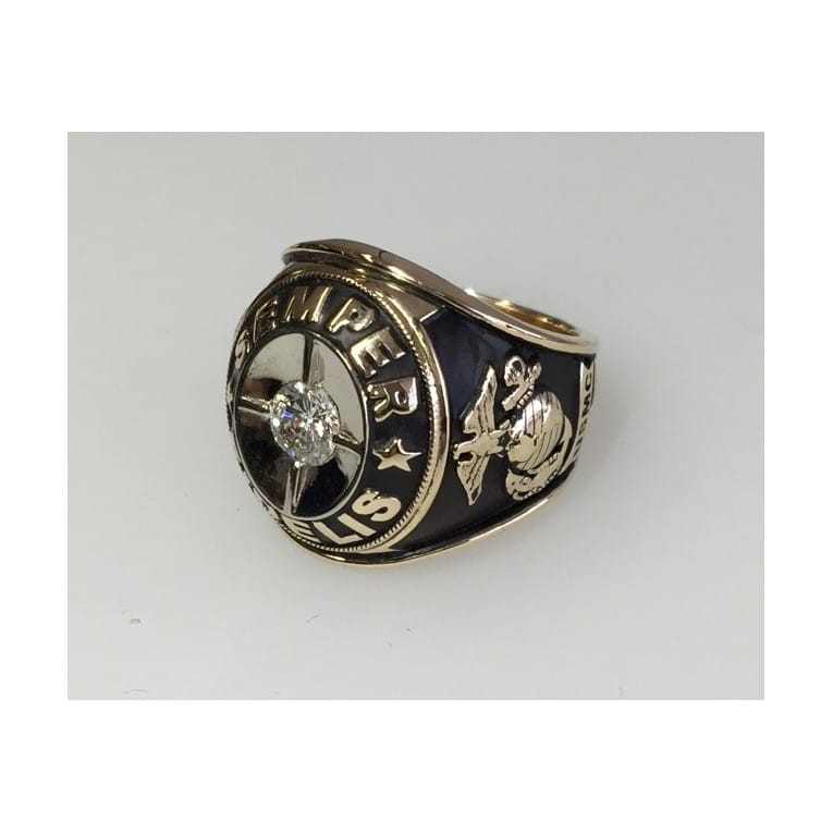 CUSTOM 14K GOLD MARINE CORPS RING WITH CENTER DIAMOND_3