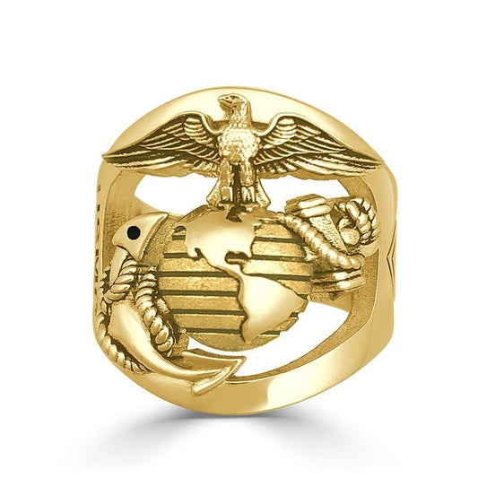 CUSTOM 14K GOLD MARINE CORPS RING WITH RANK AND YEARS OF SERVICE - MR100 HIGH DEFINITION SOLID 14K GOLD