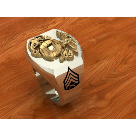 CUSTOM LARGE TWO TONE MARINE CORPS RING