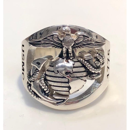 CUSTOM MARINE CORPS RING WITH USMC AND RANK - MR100 HIGH DEFINITION STERLING SILVER