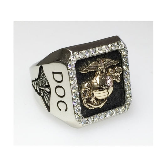 FMF DOC RING 14K WHITE GOLD W WHITE GEMSTONES
