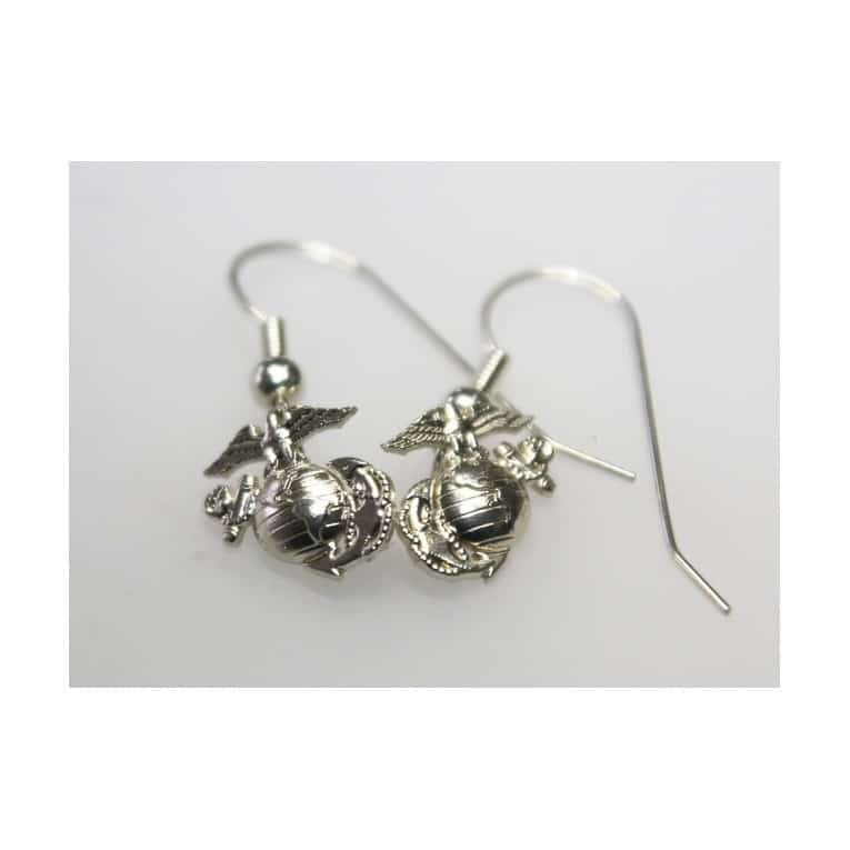 Sterling Silver Hand Crafted Marine Corps Earrings With Lever high quality Backs