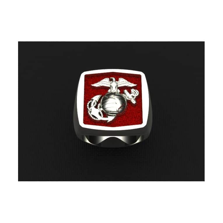 LARGE MARINE CORPS RING WITH RED BACKGROUND