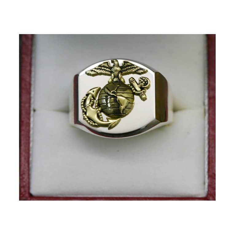 LARGE TWO-TONE 14K GOLD MARINE CORPS SIGNET RING