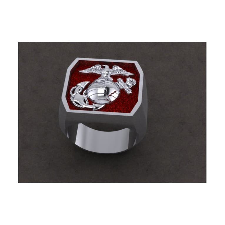 MARINE CORPS SOLID PLATINUM RING WITH RED BACKGROUND