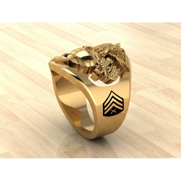 MR100 HIGH DEFINITION SOLID 18K GOLD MARINE CORPS RING WITH USMC