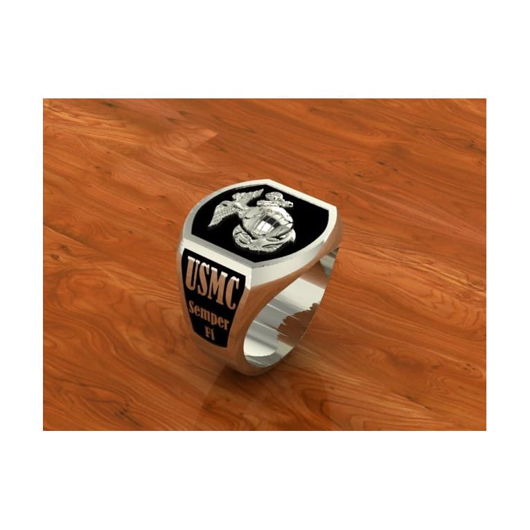 MR25 STERLING MARINE CORPS RING W BLACK BACKGROUND