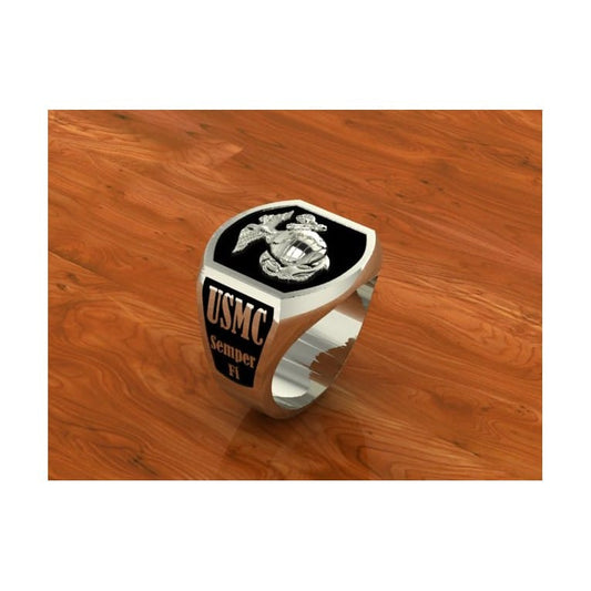 MR25 STERLING MARINE CORPS RING W BLACK BACKGROUND