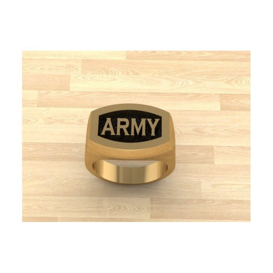 SOLID GOLD ARMY RING WITH BLACK BACKGROUND
