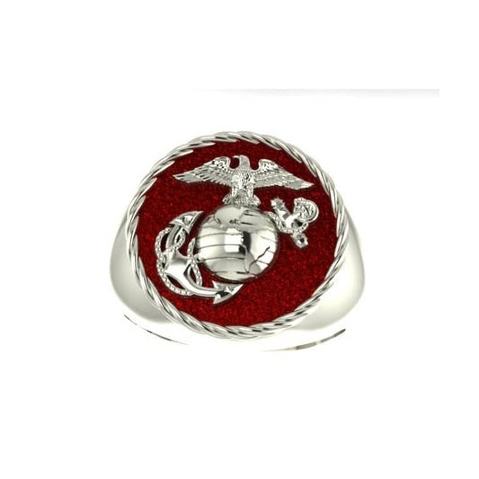 STERLING SILVER 3/4 INCH WIDE MARINE CORPS RING WITH RED